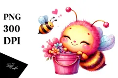 Cute Baby Bee with Bubbly Bucket PNG Product Image 1
