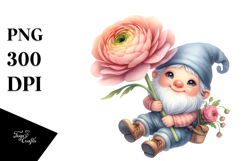 Cute Floating Gnome with Ranunculus PNG Product Image 1