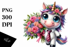 Funny Baby Unicorn with Tie and Flower Bouquet Product Image 3