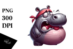 Digital Painting Hippo with Bandana PNG Product Image 1