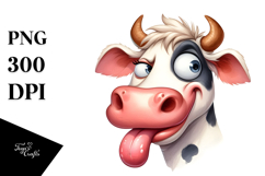 Playful Watercolor Cow with Goofy Expression, High-Res PNG Product Image 1
