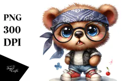 Watercolor Baby Bear Bandana Clipart Product Image 1
