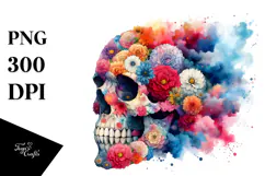 Grungy Skull with Spring Flowers PNG Product Image 1