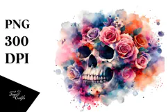 Grungy Skull with Spring Flowers PNG Product Image 1