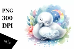Colorful Cute Baby Swan Sleeping Clipart Product Image 1