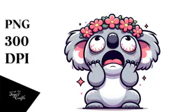 Goofy Cartoon Koala with Flower Crown, PNG Product Image 1