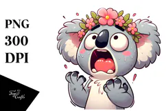 Goofy Cartoon Koala with Flower Crown, PNG Product Image 1