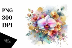 Colorful Bouquet with Orchid Splash | Sublimation Clipart Product Image 3