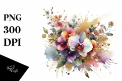 Colorful Bouquet with Orchid Splash | Sublimation Clipart Product Image 3