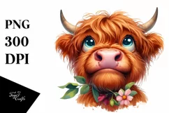 Watercolor Highland Cow Portrait Clipart Product Image 3