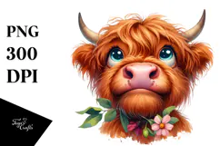 Watercolor Highland Cow Portrait Clipart Product Image 1