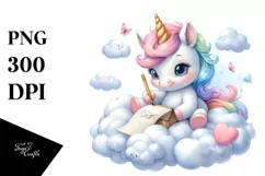 Baby Unicorn Writing on Cloud | Sublimation | Clipart Product Image 1