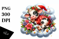Baby Cow Sleeping on Cloud Christmas Clipart Product Image 4