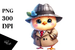 Smiling Baby Chicken in Detective Trench Coat, Transparent Product Image 1