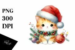 Cute Cat with Santa Hat, Summer PNG Product Image 1