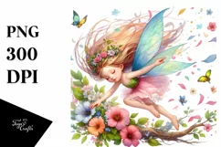 Fairy Tumbling with Flower Petals Clipart Product Image 1