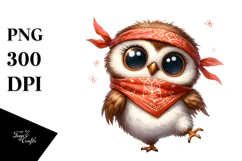 Expressive Owl with Bandana PNG Product Image 1