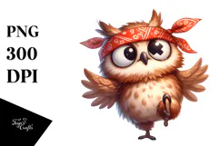 Expressive Owl with Bandana PNG Product Image 1
