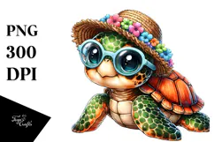 Digital Watercolor Adorned Baby Turtle Beachwear PNG Product Image 1