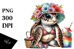 Digital Watercolor Adorned Baby Turtle Beachwear PNG Product Image 1