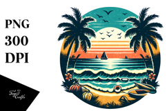 Retro Tropical Beach Sunset Clipart Product Image 1