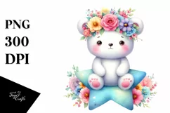 Pastel Color Bear with Flower Crown PNG Product Image 1