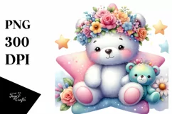 Pastel Color Bear with Flower Crown PNG Product Image 3