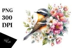Bird Watercolor Painting with Spring Flowers Product Image 1