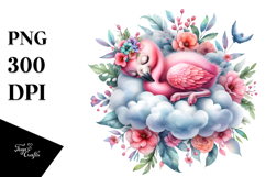 Vibrant Flamingo Sleeping on Cloud Clipart Product Image 1