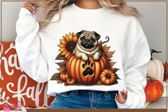 Sunflower Pumpkin Pug dog png, Autumn Fall Pug sublimation Product Image 3