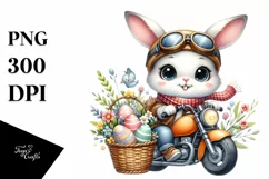Easter Bunny on a Motorbike With Eggs Flower, Clipart Product Image 8