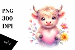 Pink Baby Highland Cow Spring Love Flowers |T-shirt, Mug Product Image 1