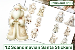 12 Christmas Scani Santa White Gold Stickers JPEG &amp; PNG Product Image 1