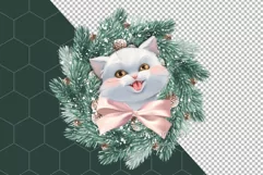 White cat with bow Christmas PNG Sublimation design Product Image 3