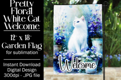 White Cat Garden Flag, Floral Welcome Garden Flag Design 1 Product Image 1