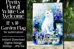 White Cat Garden Flag, Floral Welcome Garden Flag Design 1 Product Image 1