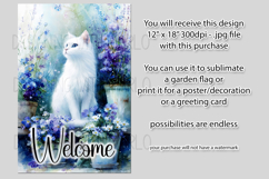 White Cat Garden Flag, Floral Welcome Garden Flag Design 1 Product Image 2