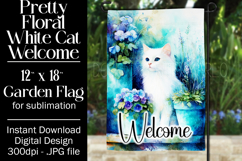 White Cat Garden Flag, Floral Welcome Garden Flag Design 2 Product Image 1