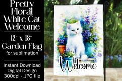 White Cat Garden Flag, Floral Welcome Garden Flag Design 3 Product Image 1