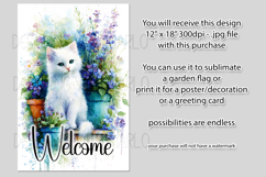 White Cat Garden Flag, Floral Welcome Garden Flag Design 3 Product Image 2