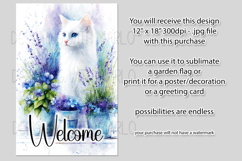 White Cat Garden Flag, Floral Welcome Garden Flag Design 4 Product Image 2