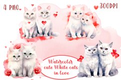 White cats in love Watercolor Sublimation clipart PNG Product Image 1