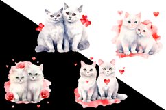 White cats in love Watercolor Sublimation clipart PNG Product Image 2