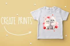 White cats in love Watercolor Sublimation clipart PNG Product Image 3
