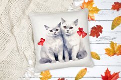 White cats in love Watercolor Sublimation clipart PNG Product Image 5