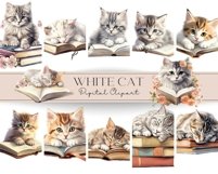 Cute Cats Clipart With Books - 12 Png Files Product Image 10