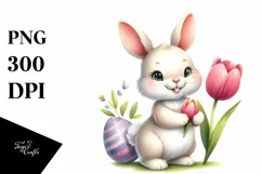 Easter Bunny with Tulip Flower, Clipart |T-shirt, Mug PNG Product Image 8