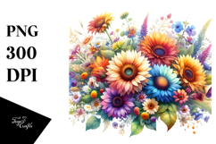 Colorful Sunflower Watercolor PNG Product Image 1