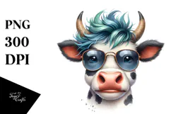 Funny Cow with Cool Hair, PNG Product Image 1
