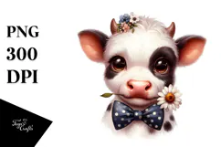 Disgusted Baby Cow with Bow and Tie PNG Product Image 1